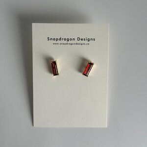 Gold Bar Stud Earrings with Brown Gemstone